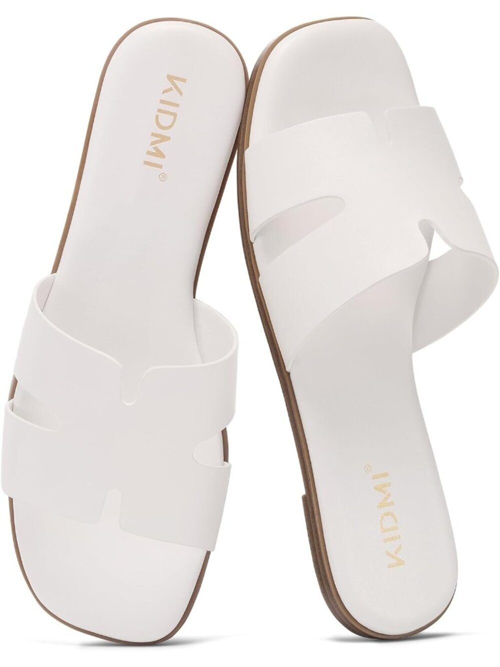 Women's White Flat Comfortable Slip On Slides Open Toe Casual Sandals